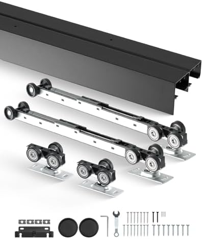 VEVOR Bypass Door Hardware, 8ft Heavy Duty Bypass Sliding Door Hardware Kit, Aluminum Alloy Sliding Closet Door Hardware Set with Finger Pulls, for 2 Door System, Fit Door Thickness 1 3/8" - 1 3/4"
