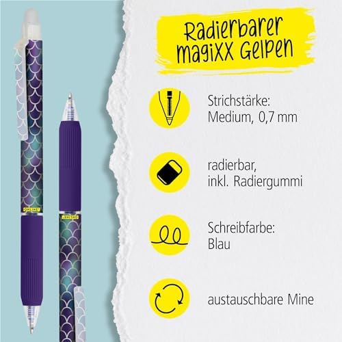 Online magiXX Shiny Dreams Erasable Gel Pen Blue Erasable with 0.7 mm Line Width I Rollerball Pen for Learning to Write, Office I Erasable Pen Set I Erasable Ballpoint Pen Student