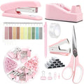 Office Supplies,Pink Desk Accessories, Stapler and Tape Dispenser Set for Women with Stapler,Tape Dispenser,Staple Remover,Staples,Clips,Scissors and Tabs,Gift for Students,Coworkers,Teacher,Business