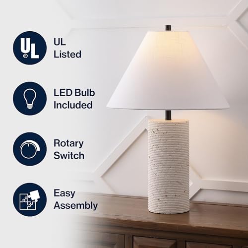 JONATHAN Y Kelsey 22.5" Modern Travertine Column Table Lamp, Beige