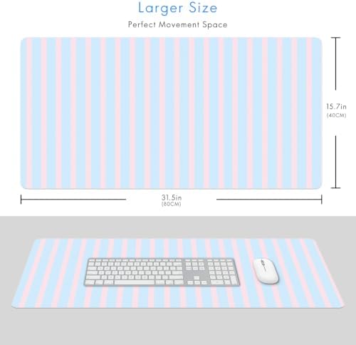 Girlish Pink Blue Stripes Desk Mat Large Gaming Mouse Pad