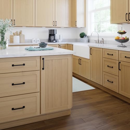 Franklin Brass 10 Pack Matte Black Cabinet Handles 5-1/16 inch (128mm) Kitchen Cabinet Handles and Drawer Pulls for Cupboards and Dressers |Notched Backplate