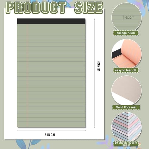Lincia 12 Pcs 5x8 Colored Legal Pads Lined Note Pads, Retro Colors