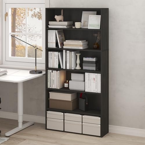 Furinno PASIR Book Shelf, 6-Tier Bookshelf with Open Storage Shelf, Standing Bookcase, 9.4 x 31.5 x 63, Easy Assembly, for Home Office, Bedroom, Living Room, Espresso