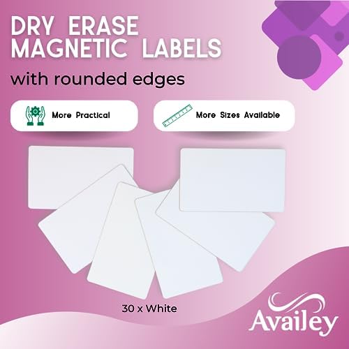 Availey 30 Pieces (5 x 3) - White Magnetic Dry Erase Labels - Reusable Strips for Classroom Home Office Garage Refrigerator Blank Writable Erasable Cards Name Tags Students Locker Shelf