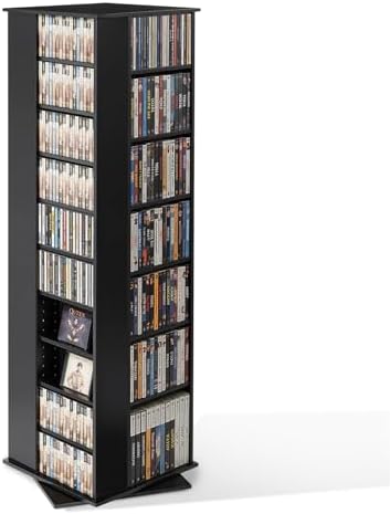 VEVOR Media Storage Cabinet, CD Rack Tower, 34 Compartments Rotating Media Tower Rack for CDs, DVDs, Books and Game Discs, DVD Stand for Living Room, Home Office and Recording Room, Black