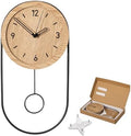 Clockswise 16-Inch Decorative Wall Clock Step Movement Mechanism Metal Frame Wooden Dial and Pendulum Design Battery-Operated Timepiece for Living Room Hallway or Office Décor, Natural Brown