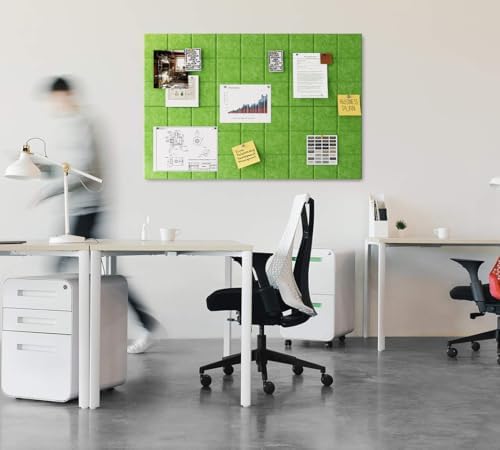 Large Felt Board Tiles for Wall with 30 Push Pins, 11.8"x11.8" Pack of 6 Pin Board Notice Boards for Home Office Kitchen, Bulletin Board Wall Tiles for Photos Memos (Green, 6 Pack)