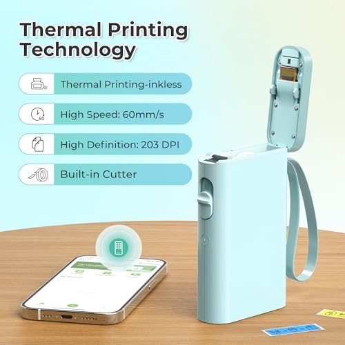 Nelko P21 Label Maker Machine with Tape, Bluetooth Label Printer, Cyan