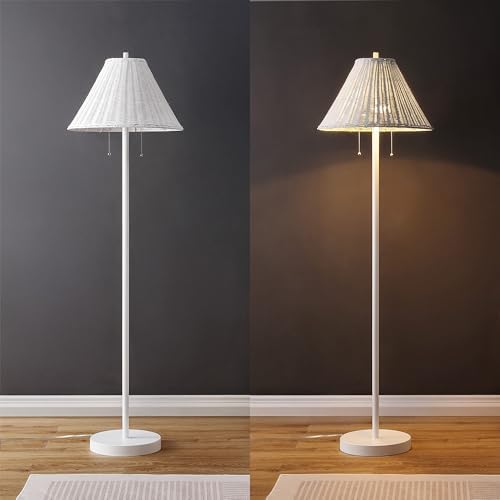 JONATHAN Y Nando 2-Light Coastal Rattan Floor Lamp 61", White