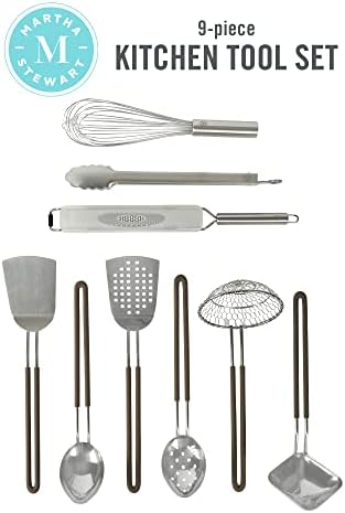 Martha Stewart 9-Piece Stainless Steel Kitchen Gadget & Tool Set – Prep and Serve Utensils, Durable & Rust-Resistant, Dishwasher Safe Cooking Accessories