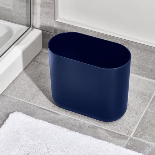 iDesign Small Slim Plastic Bathroom Trash Can, Navy Blue
