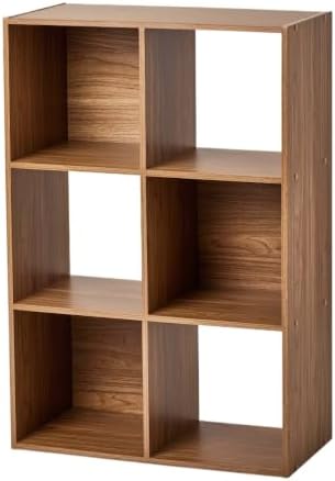 Warm Walnut 6-Cube Storage Organizer Bookcase, Vertical & Horizontal Freestanding Cube Shelving Unit, Open & Closed Back Cubby Compatible with Fabric Bins