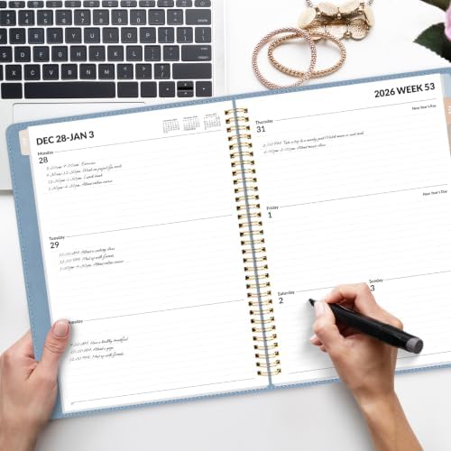 SUNEE 2027 Weekly & Monthly Planner 9"x11.2"- 12 Month (January 2027 - December 2027), Vegan Leather Cover, Pocket, Bookmark, Notes, Monthly Tab, Grey Blue