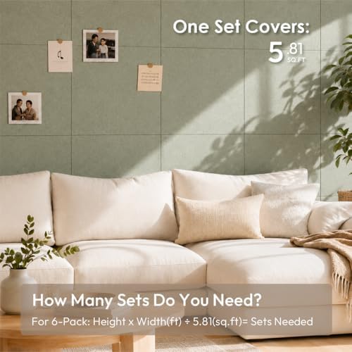 SIOLOC Felt Bulletin Board Tiles, 6 Pack Sage Green Cork Board Alternative for Walls, 36 x 24 in Felt Wall Tiles, Large Push Pin Board for Home Office, Classroom, Dorm Decor