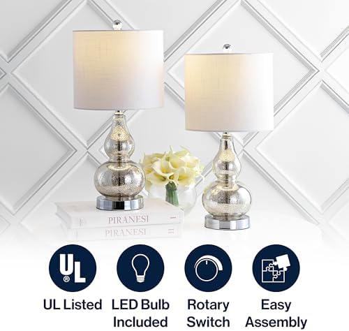 JONATHAN Y Anya Gourd Glass Table Lamp 20.5", Mercury Silver, Set of 2