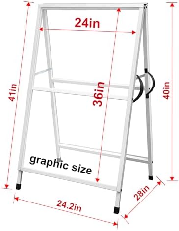Pionites Heavy Duty Slide-in Folding A Frame Sign Sidewalk Sign 24x 36 Inch Steel Metal Double-Side Pavement sign Corrugated Plastic Poster (1, White, 24''X36''(Frame Only))
