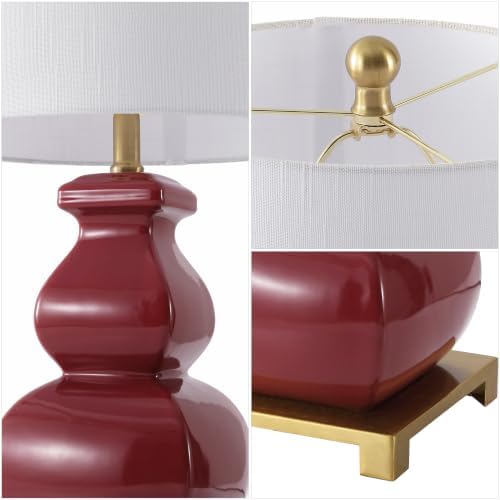 JONATHAN Y Vienna 25.5" Classic Red Ceramic Gourd Table Lamp, Brass Base