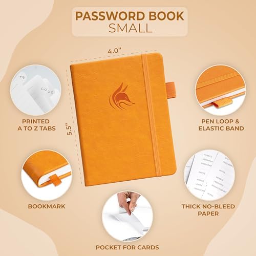 Clever Fox Password Book with Alphabetical Tabs, 4"x5.5" Keeper Yellow