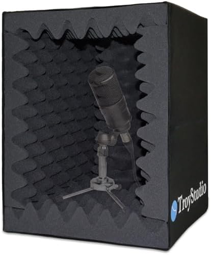 TroyStudio Portable Vocal Booth, Large Foldable Microphone Isolation Shield, Music Recording Studio Sound Echo Absorbing Box, Desk & Stand Use Reflection Filter with Thickened Dense Acoustic Foam