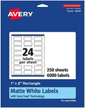 Avery Matte White Rectangle Labels, Sure Feed Technology, 1" x 2", 6,000 Matte White Printable Labels