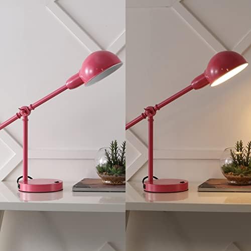 JONATHAN Y Curtis Task Lamp 20.25" Industrial Metal Adjustable USB, Pink