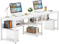Tribesigns Two Person Desk with Bookshelf, 78.7 Computer Office Double Desk for Two Person, Rustic Writing Desk Workstation with Shelf for Home Office (White)