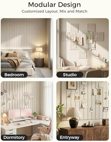 Aothia 12-Pack Felt Bulletin Board Tiles 48"x36", Modular Pin Board for Notes, Photos & Mood Boards, Cork Board Alternative for Smooth Walls, 0.35" Thick, 70 Adhesive Tabs & 40 Pins, Oatmeal