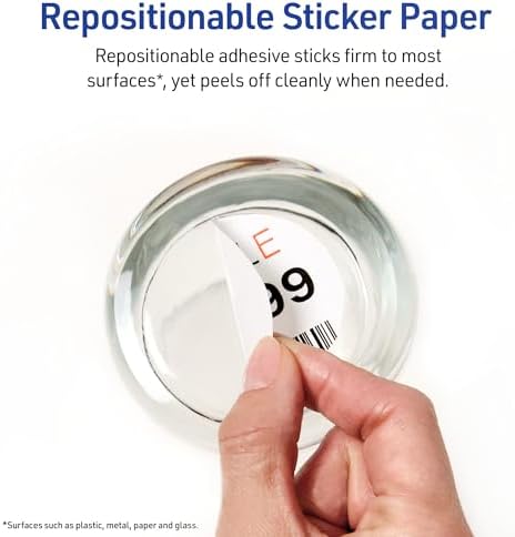 Avery Printable Sticker Paper, 8.5" x 11", Matte White, Repositionable Adhesive, Laser/Inkjet Compatible, 15 Full-Size Label Sheets, Great for Product Branding, Cute Stickers, Crafts, and More (3383)