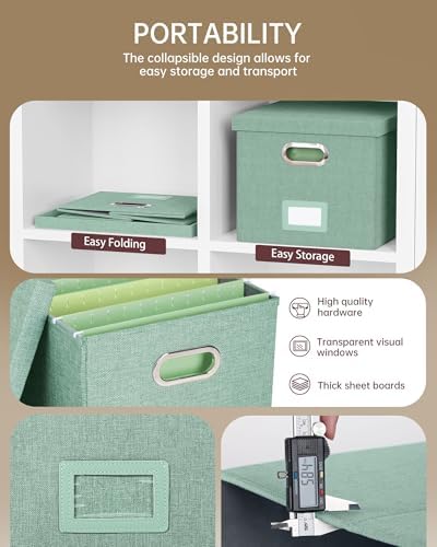 Oterri File Organizer, File Box, File Cabinet for Letter File Folder Storage, Portable Storage Bins with Lids for Office/Decor/Home,Document Organizer, 1 Pack,Green-Box Only