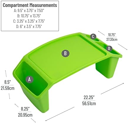 Mind Reader Kids Lap Desk, Portable Activity Tray with Side Storage, Stackable Plastic Desk for Drawing, Snacks, Study, Set of 2, Green