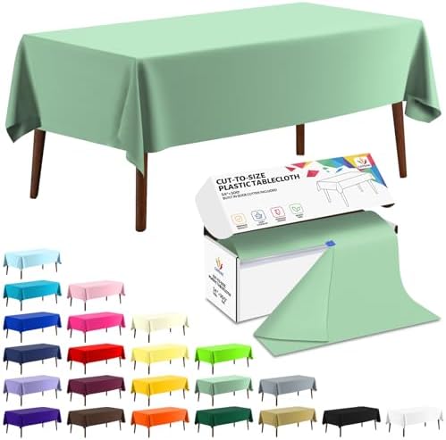CXPSINC 54 Inch X 300 Feet Plastic Table Cover Roll Disposable Tablecloth with Slide Cutter for All Type/Shape Tables | Party, Banquet, Birthdays, Weddings(Sage Green, 300 Feet)
