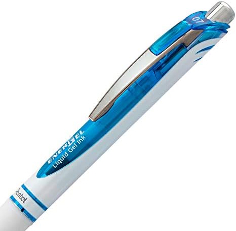 Pentel EnerGel Pearl Retractable Liquid Gel Pen, (0.7mm) Metal Tip, Medium Line, Sky Blue Accent, Sky Blue Ink, 12 pack (BL77PW-S)