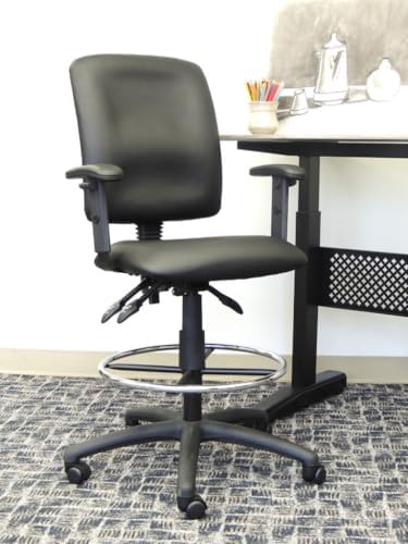 BOSS Office Products B1646 Multi-Function LeatherPlus Drafting Stool with Adjustable Arms, Black