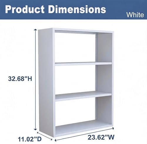 3-Tier Metal Bookshelf, Open Shelf Storage, Includes 4 Corner Bumpers, Space-Saving Vertical Storage for Living Room, Home Office, 35.43" Hx27.56 Wx11.81 D, White