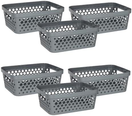 Glad Plastic Storage Basket Set, Value Pack of 6 | Open Storage Bins for Shelves, Bathroom, Pantry, Closet | Nesting Organizer Boxes with Handles, 2 Gallon, Grey