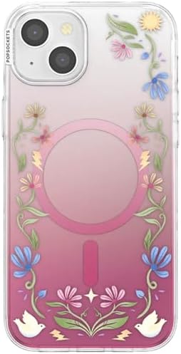 PopSockets iPhone 15 Plus Phone Case with MagSafe, Wireless Charging Compatible, Disney - Boho Wildflowers Maroon