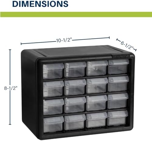 Akro-Mils 16-Drawer Plastic Drawer Storage Cabinet for Garage Organization, Beads, Makeup Organizer, Building Bricks Storage, Teacher Toolbox, 10-1/2-Inch W x 6-1/2-Inch D x 8-1/2-Inch H, 10116 White