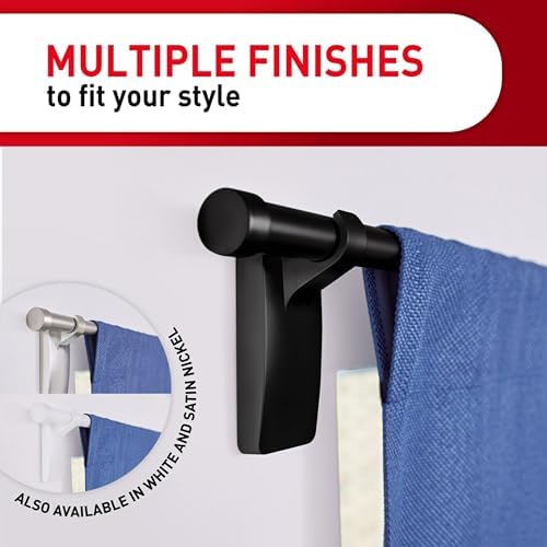 Command Medium Black Curtain Rod Hooks, 4 Hooks, 12 Strips
