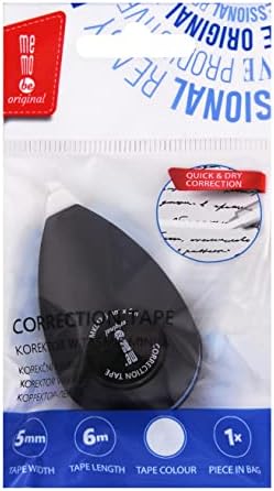 Mini Correction Tape Dispenser Precise Dosage Ergonomic Shape in Plastic Case with Hanging Hook White Tape Black Cover 5mm x 6m