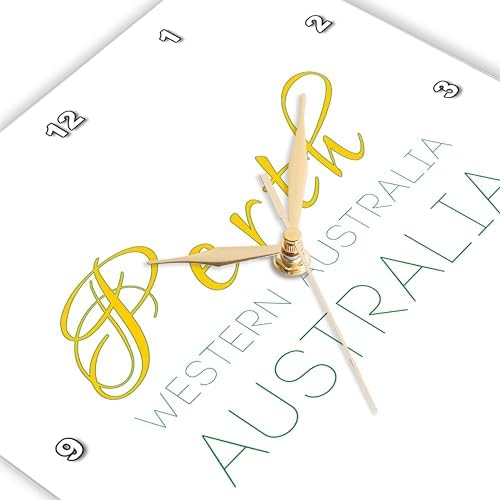 3dRose Wall Clock Silent - 10 inch - Perth Western Australia National Colors Patriot Home Town Design - Alexis Design - Australian Cities