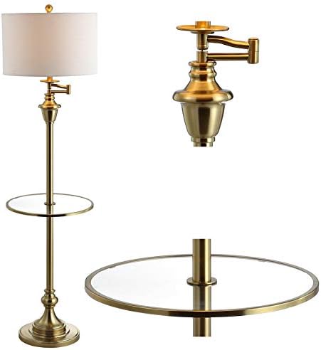 JONATHAN Y Cora 60" Metal Swing Arm Floor Lamp, Brass Gold/Clear