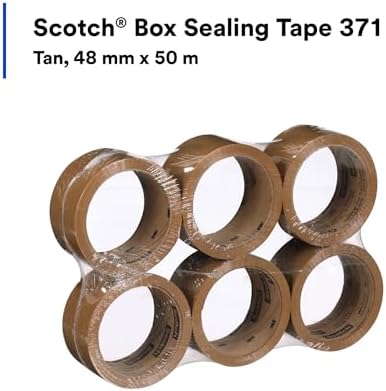 3M Scotch 371 Industrial-Grade Packing Tape, Tan, 48 mm x 50 m, 6 Pack