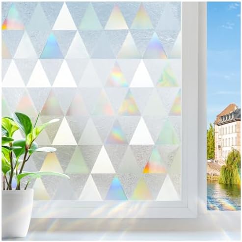 rabbitgoo Window Privacy Film, Stained Glass Rainbow Cling, 35.4" x 157.4"