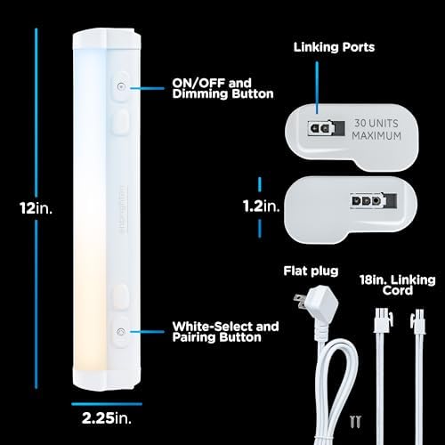 Enbrighten 12 Inch Plug in Under Cabinet Light with 5 Color Temperatures (Pack of 3)