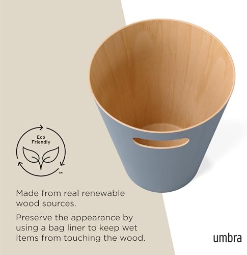Umbra Woodrow Trash Can, Wooden Wastebasket, 2 Gallon, Slate Blue