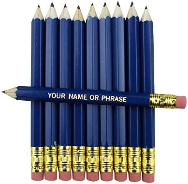EZPENCILS & GIFTS - Golf Pencils Tipped with Eraser (1/2 a Pencil - Pew Pencils) - Dark Blue Colored Barrel - FREE-PERSONALIZATION - 2HB Black Lead - Custom Text - Non-Smear Eraser – Package of 40