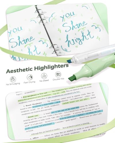 Four Candies Green School Supplies with Case College Essentials | Pens with Black Ink, Correction Tapes, Pastel Highlighters, Mechanical Pencils, Sticky Notes, Index Post for Study Stationary