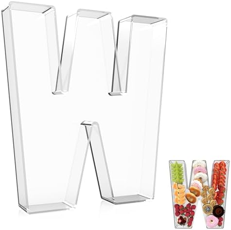 13.8" Extra Large Acrylic Letter Charcuterie Board Box, Reusable Fillable Letter Cake Candy Dish Display Serving Tray for Birthday Anniversary Party Decoration (W)