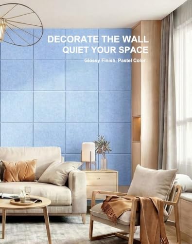 Felt Wall Tiles Bulletin Board Large Cork Board Alternative 12 Pack 11.81”x11.81”x0.47” Felt Pin Board Tack Board with Safe Removable Adhesive Tabs for Home Office School 48x36(Light Blue)